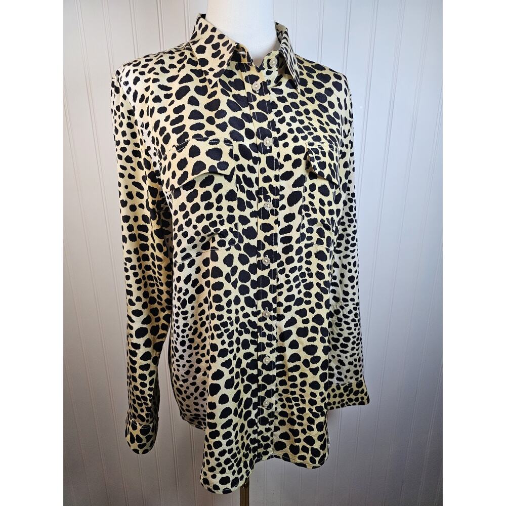 EQUIPMENT Femme Leopard 100% Silk Button Down Blouse Shirt Top Size M
